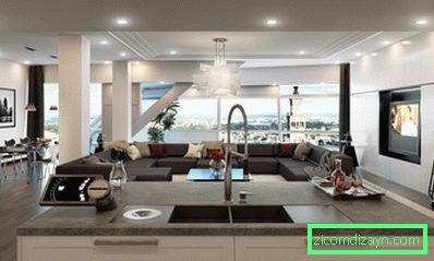 interior-lujoso-hotel-apartamento-cocina-sala-mesa-sillas-sofá-tv-mesa