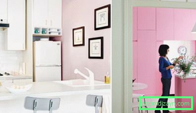 Color rosa en el interior de la cocina en una matriz.
