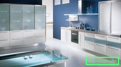 Impresionante -Diseño de cocina -Diseño interior_Estilo-Inoxidable-encimera_ Blanco-Gabinete-azul-Pintura-pared-decoración-Vidrio-comedor-mesa_backsplash-ideas